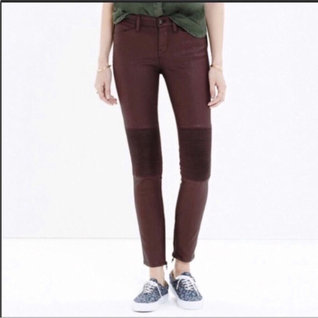 Madewell Cranberry Red Wine Coated Skinny Jeans With Ribbed Accents 28